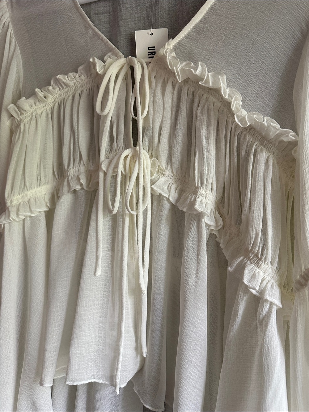 Urban Outfitters Cream Ruffle Tie-Front Peasant Blouse - Picture 4 of 9